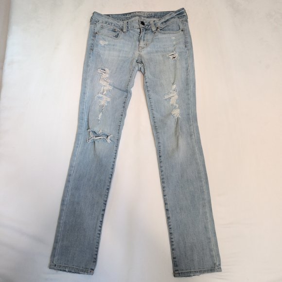 American Eagle Outfitters Womens Skinny Jeans Size 4 Light Wash Distressed - Picture 2 of 9